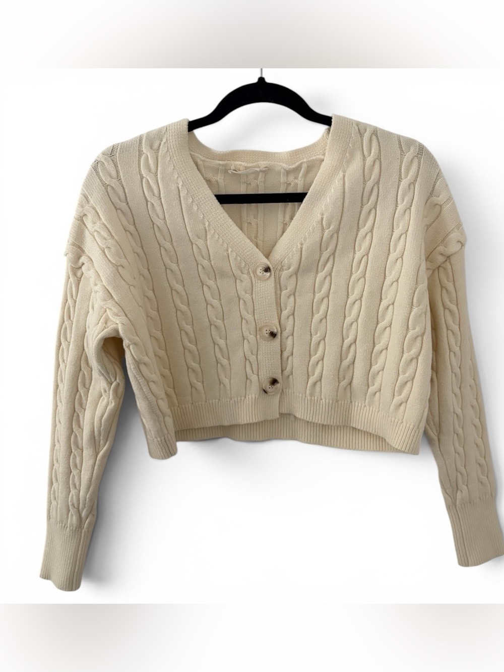 Altar'd State Cream Knit Cable Cropped Cardigan Sweater Small
